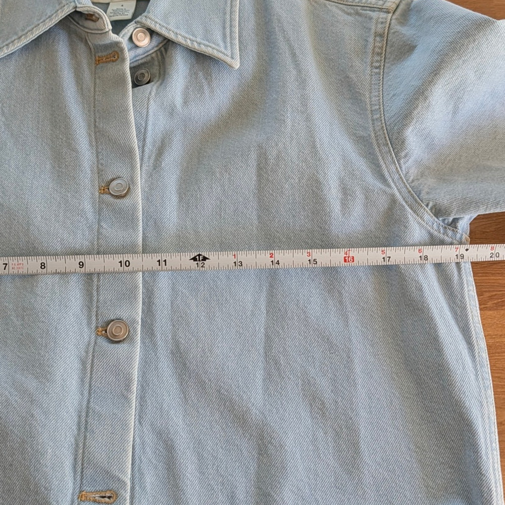 COS Frayed Short Sleeve Denim Shirt Light Blue Raw Hem Size 4 - Picture 6 of 11
